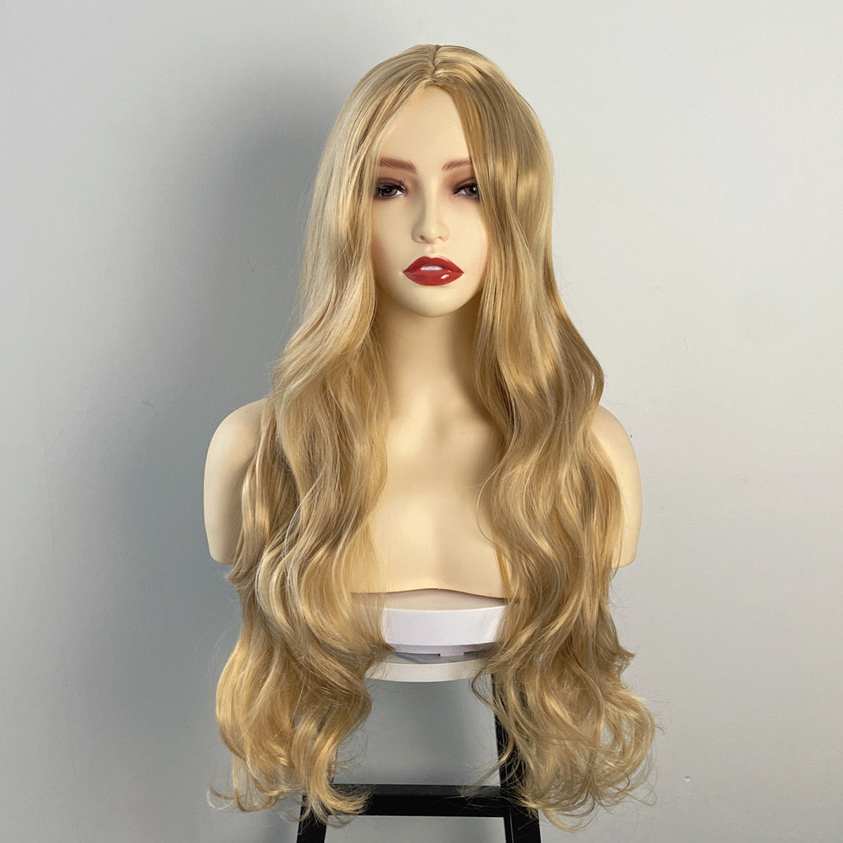 Light Gray Light Blonde Deep Wave Wig - Everyday Fashion (Long Middle Part) (FEVERCOS)