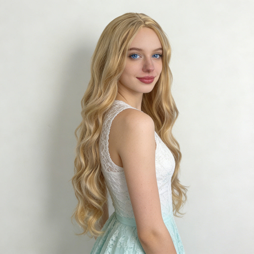 Lavender Light Blonde Deep Wave Wig - Everyday Fashion (Long Middle Part) (FEVERCOS)