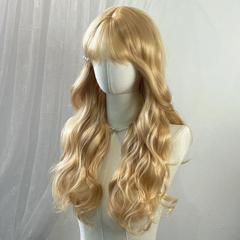Beige Blonde Sweet Wavy Wig - Lolita Fashion (Long Bangs) (FEVERCOS)