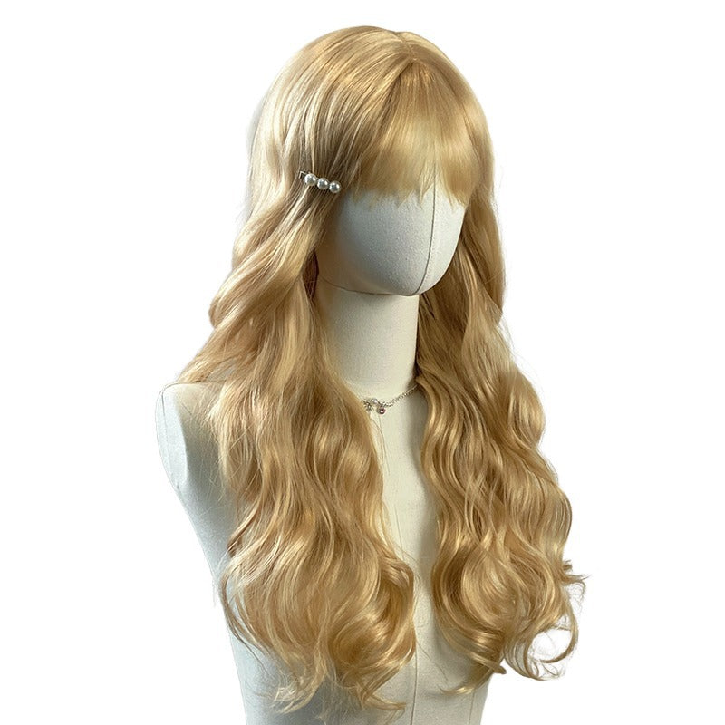 Beige Blonde Sweet Wavy Wig - Lolita Fashion (Long Bangs) (FEVERCOS)