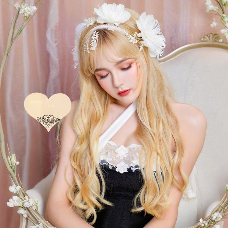 Beige Blonde Sweet Wavy Wig - Lolita Fashion (Long Bangs) (FEVERCOS)