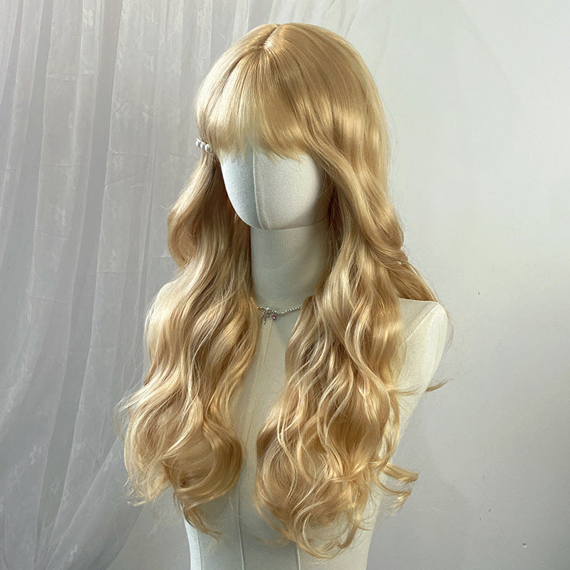 Beige Blonde Sweet Wavy Wig - Lolita Fashion (Long Bangs) (FEVERCOS)