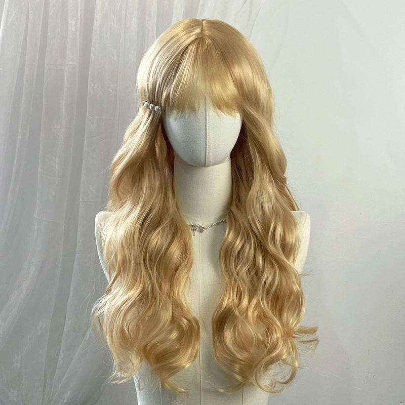 Beige Blonde Sweet Wavy Wig - Lolita Fashion (Long Bangs) (FEVERCOS)