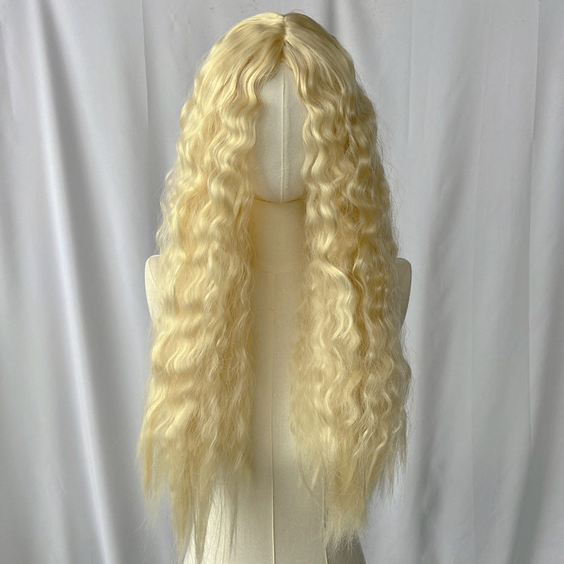 Dark Gray Light Blonde Wool Curl Wig - Lolita Fashion (Long Middle Part) (FEVERCOS)
