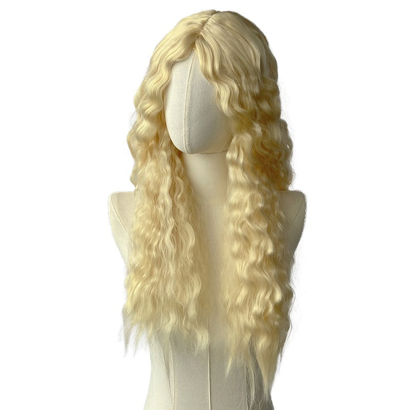 White Smoke Light Blonde Wool Curl Wig - Lolita Fashion (Long Middle Part) (FEVERCOS)
