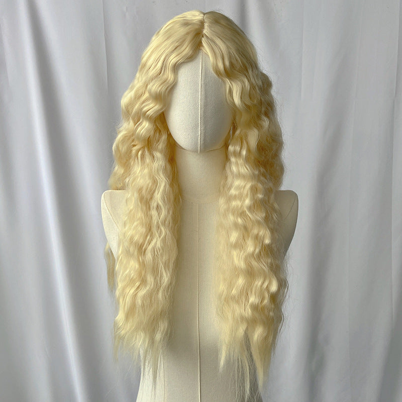Dark Gray Light Blonde Wool Curl Wig - Lolita Fashion (Long Middle Part) (FEVERCOS)