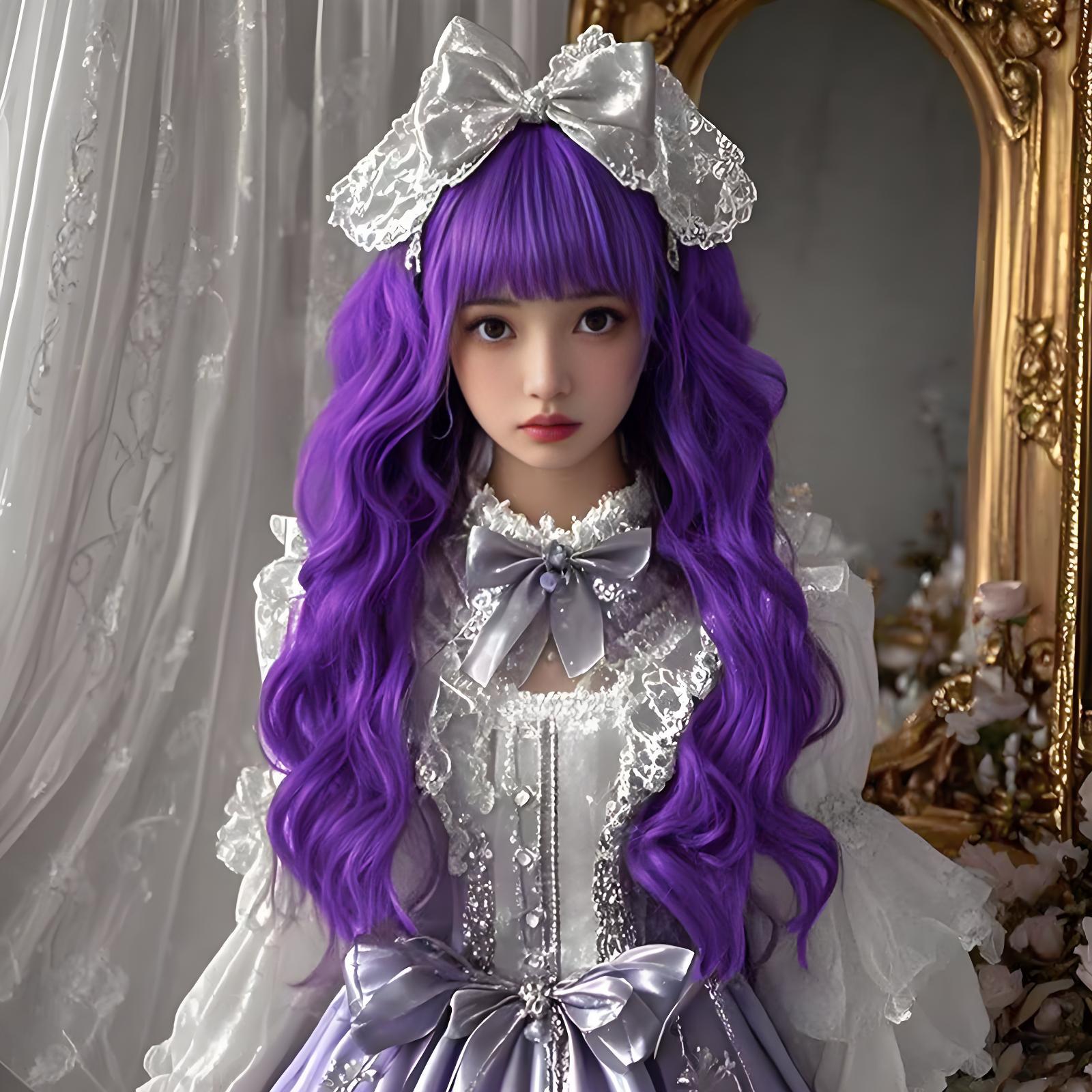 Pastel Purple Roman Curl Wig - Lolita Fashion (Long Bangs) (FEVERCOS)