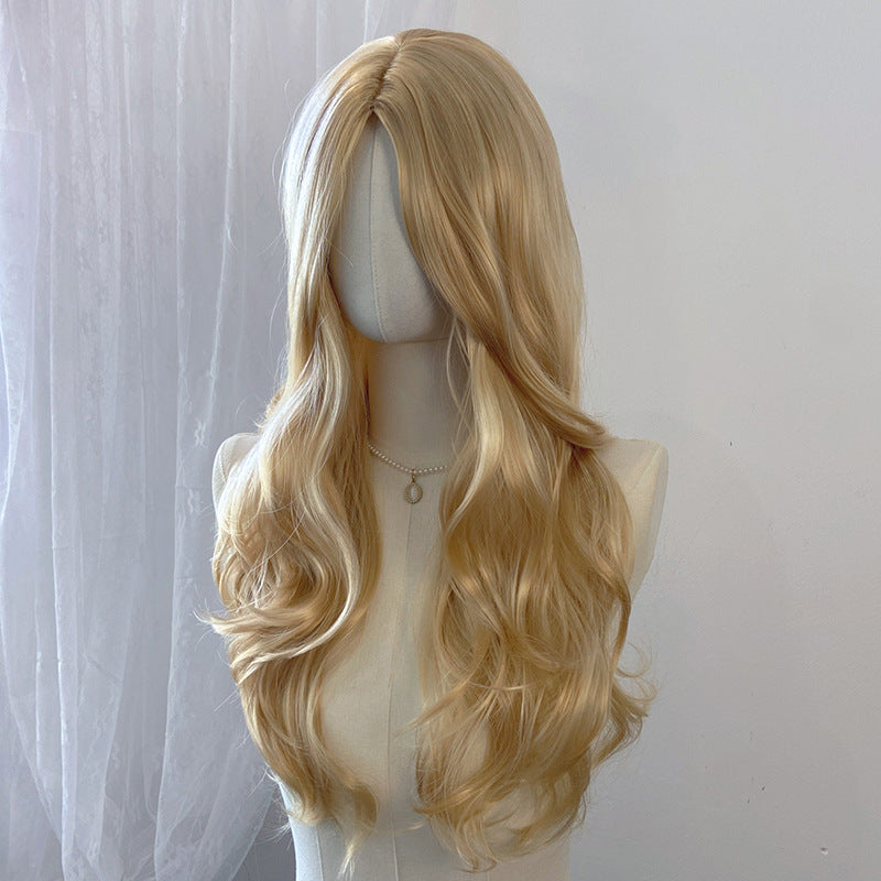 Gray Beige Blonde Deep Wave Wig - Everyday Fashion (Long Middle Part) (FEVERCOS)