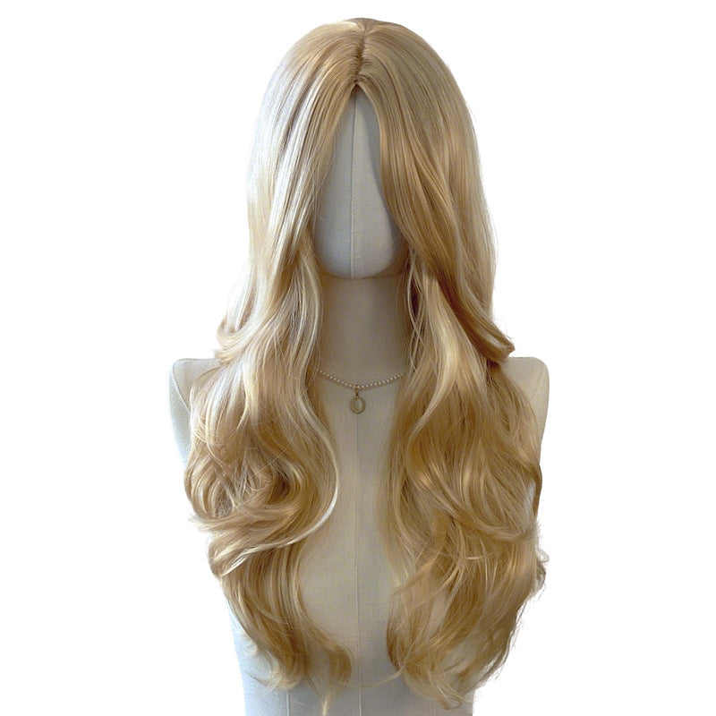 White Smoke Beige Blonde Deep Wave Wig - Everyday Fashion (Long Middle Part) (FEVERCOS)