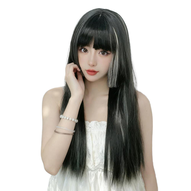 Black Ombre Hime Cut Wig - Subculture Fashion (Long Straight Bangs) (FEVERCOS)