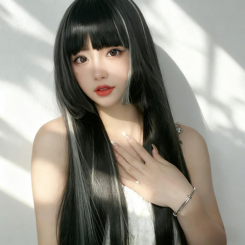 Black Ombre Hime Cut Wig - Subculture Fashion (Long Straight Bangs) (FEVERCOS)