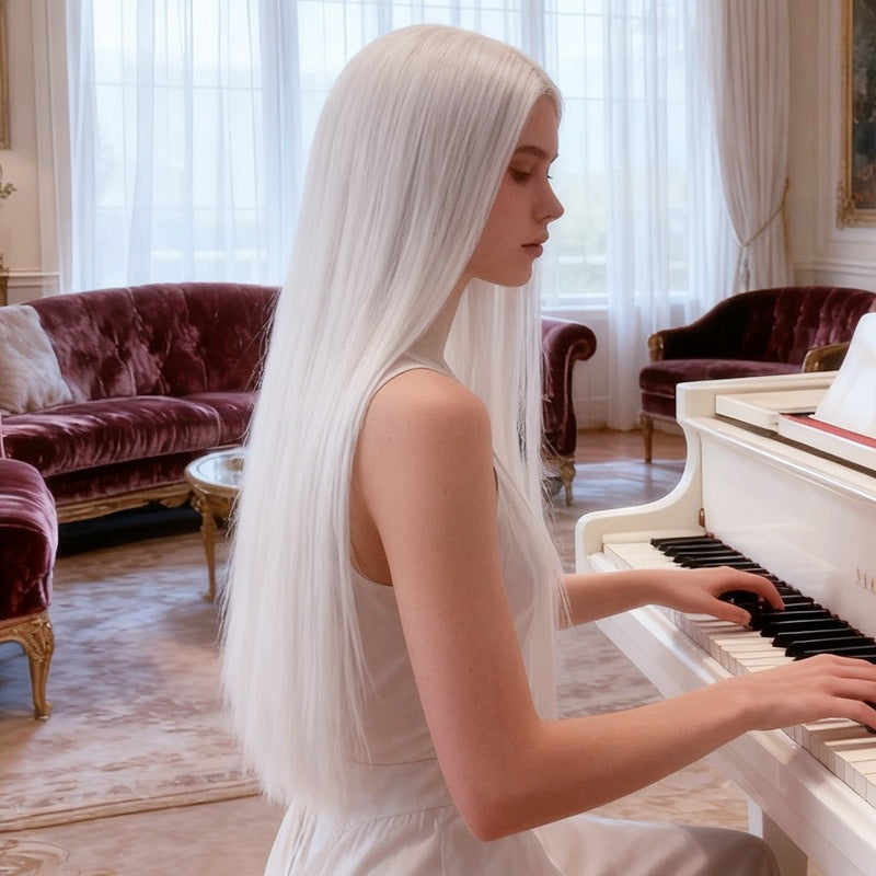 Lavender Pure White Straight Wig - Subculture Fashion (Long Middle Part) (FEVERCOS)