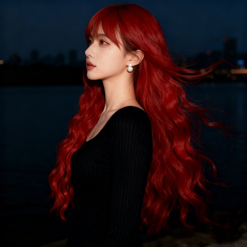 Vintage Red Wool Curl Wig - Retro Collection (Long Air Bangs) (FEVERCOS)