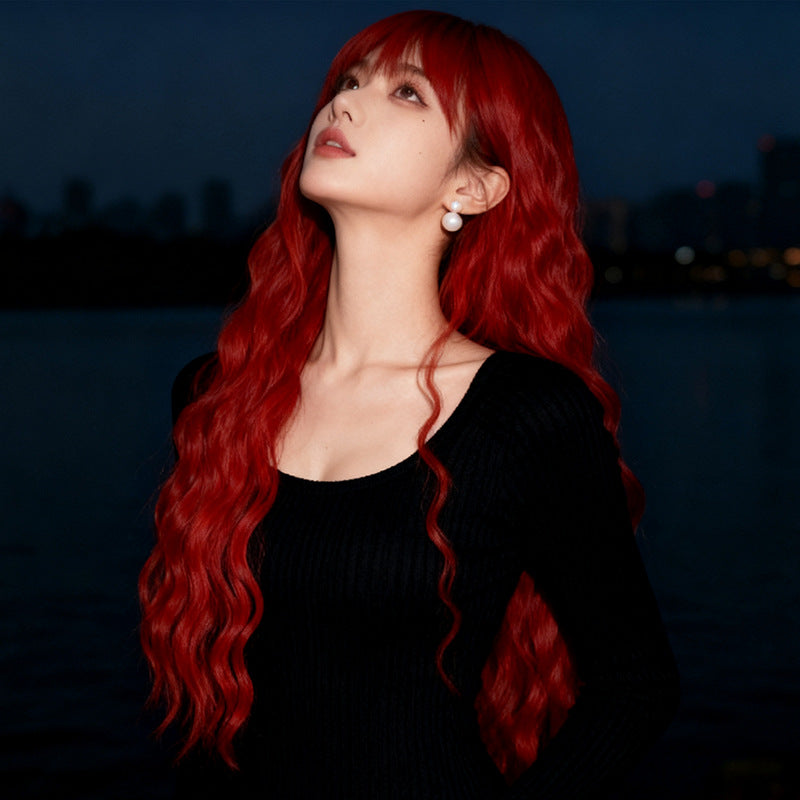 Vintage Red Wool Curl Wig - Retro Collection (Long Air Bangs) (FEVERCOS)