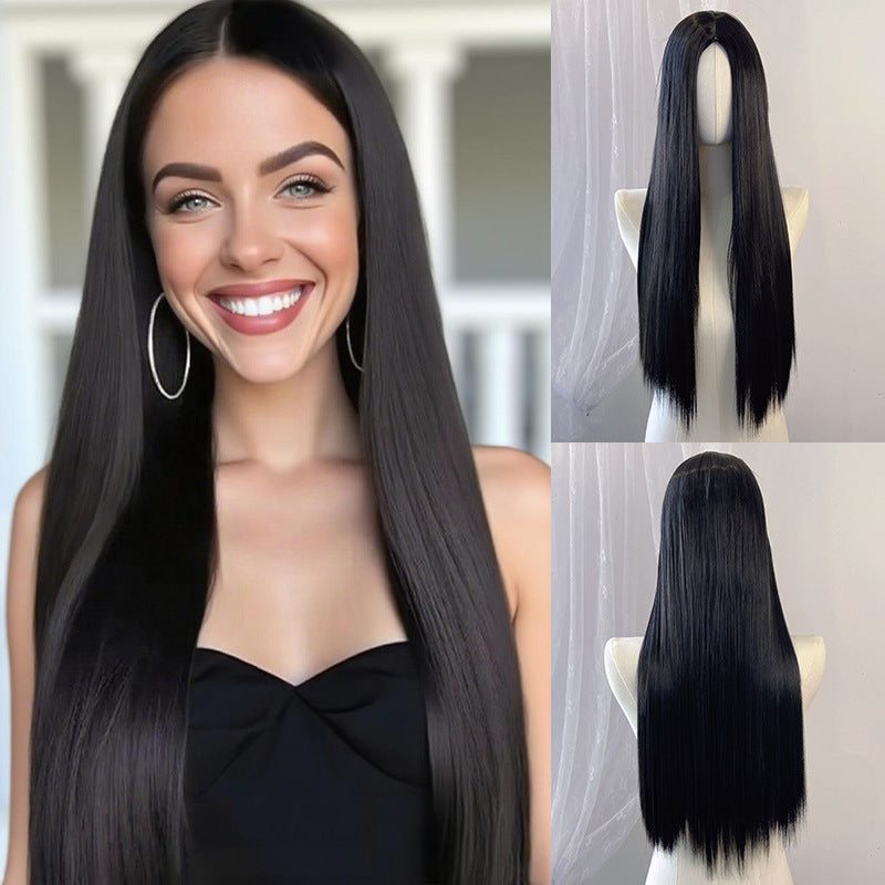 Black Espresso Brown Straight Wig - Everyday Fashion (Long Middle Part) (FEVERCOS)