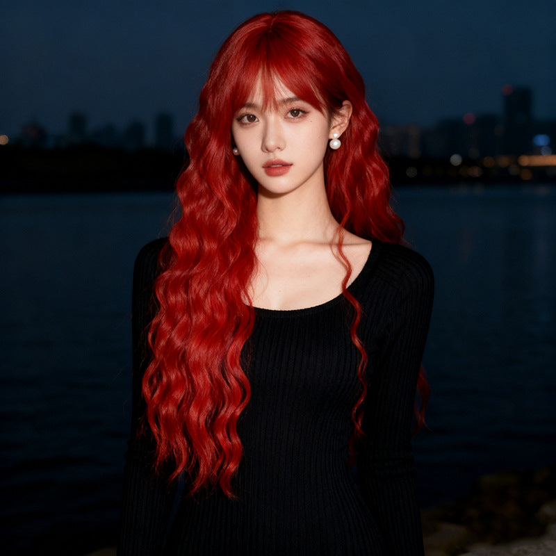 Vintage Red Wool Curl Wig - Retro Collection (Long Air Bangs) (FEVERCOS)