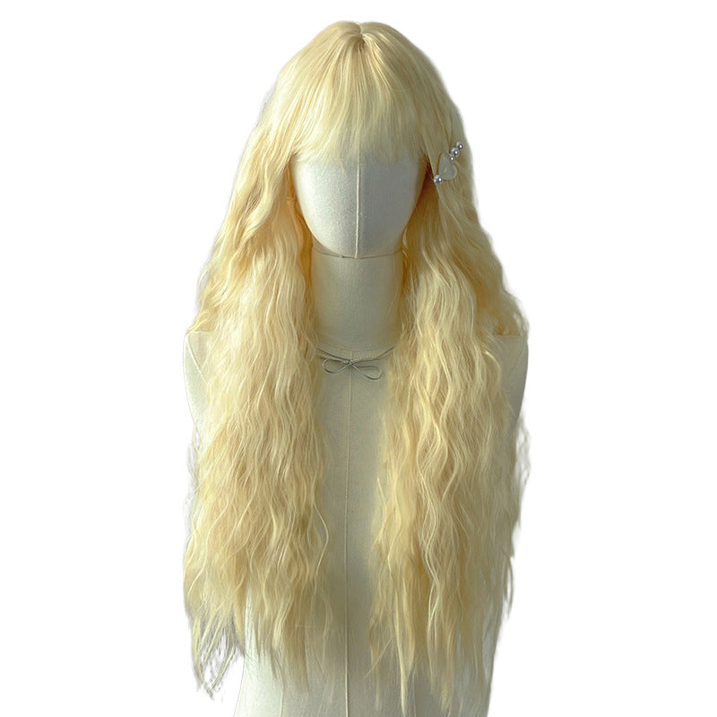 White Smoke Light Blonde Small Curl Wig - Everyday Fashion (Long Wavy) (FEVERCOS)
