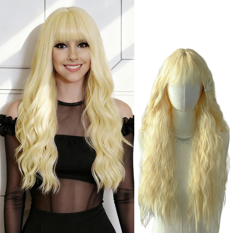 White Smoke Light Blonde Small Curl Wig - Everyday Fashion (Long Wavy) (FEVERCOS)