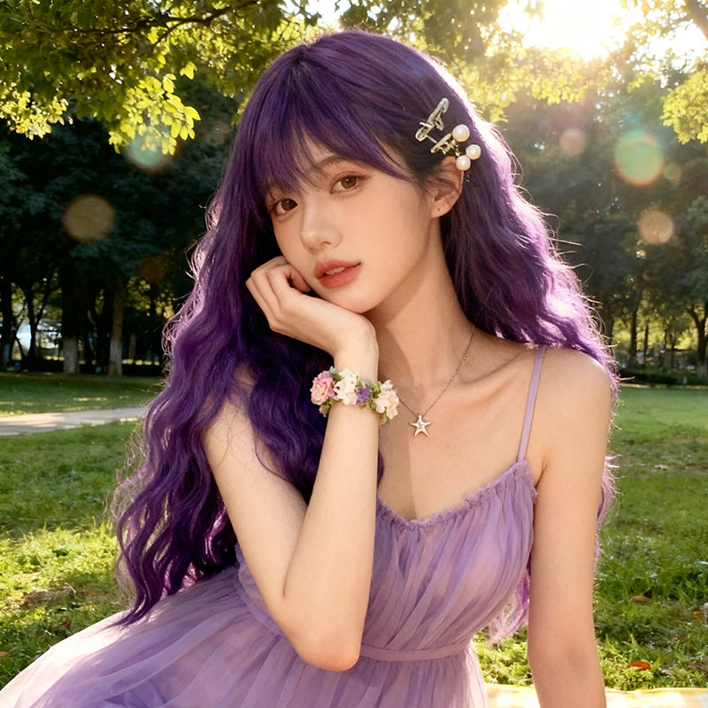 Black Soft Purple Wool Curl Wig - Lolita Fashion (Long Wavy) (FEVERCOS)