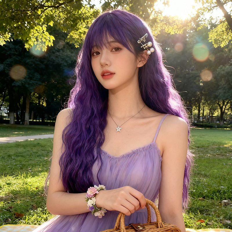 Black Soft Purple Wool Curl Wig - Lolita Fashion (Long Wavy) (FEVERCOS)
