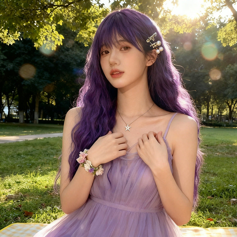 Black Soft Purple Wool Curl Wig - Lolita Fashion (Long Wavy) (FEVERCOS)