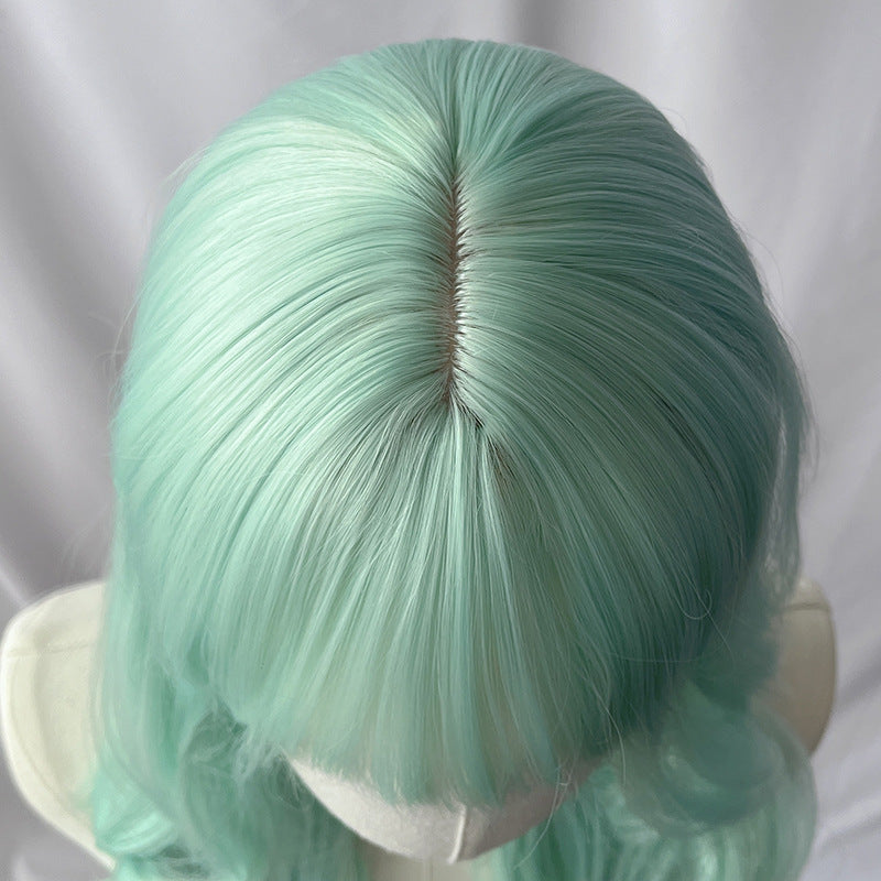 Mint Green Deep Wave Wig - Lolita Fashion (Long Air Bangs) (FEVERCOS)