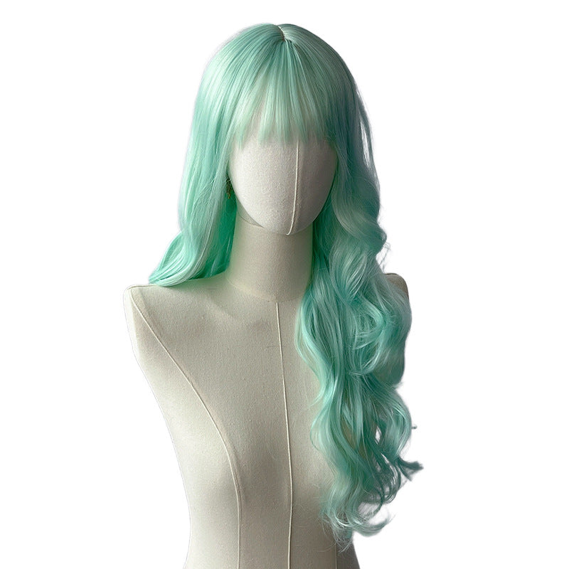 Mint Green Deep Wave Wig - Lolita Fashion (Long Air Bangs) (FEVERCOS)