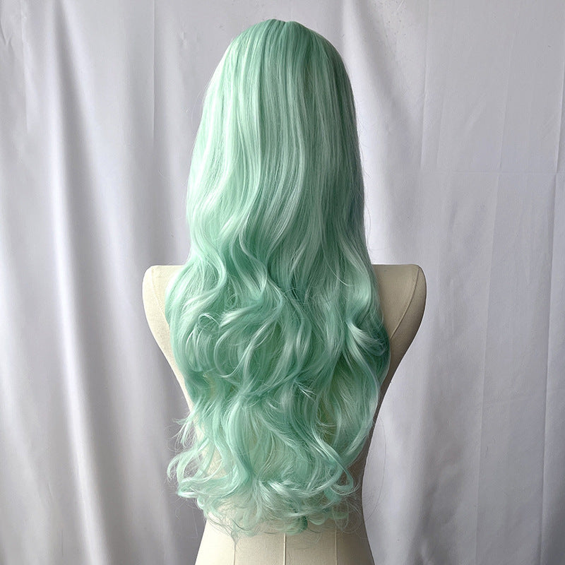 Mint Green Deep Wave Wig - Lolita Fashion (Long Air Bangs) (FEVERCOS)