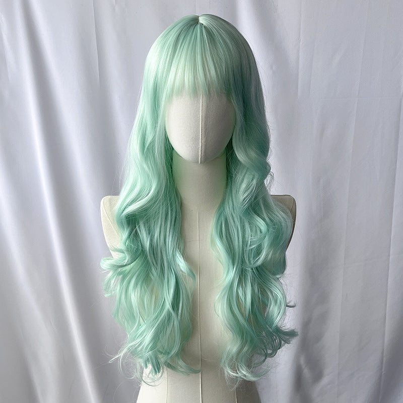 Mint Green Deep Wave Wig - Lolita Fashion (Long Air Bangs) (FEVERCOS)