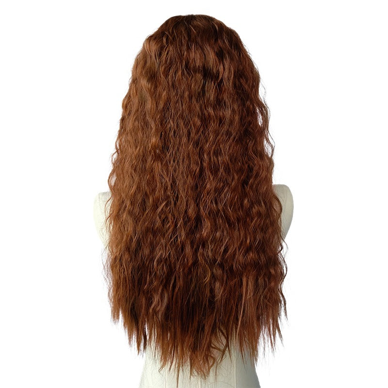 White Smoke Mocha Brown Wool Curl Wavy Wig - Everyday Fashion (Long Middle Part) (FEVERCOS)