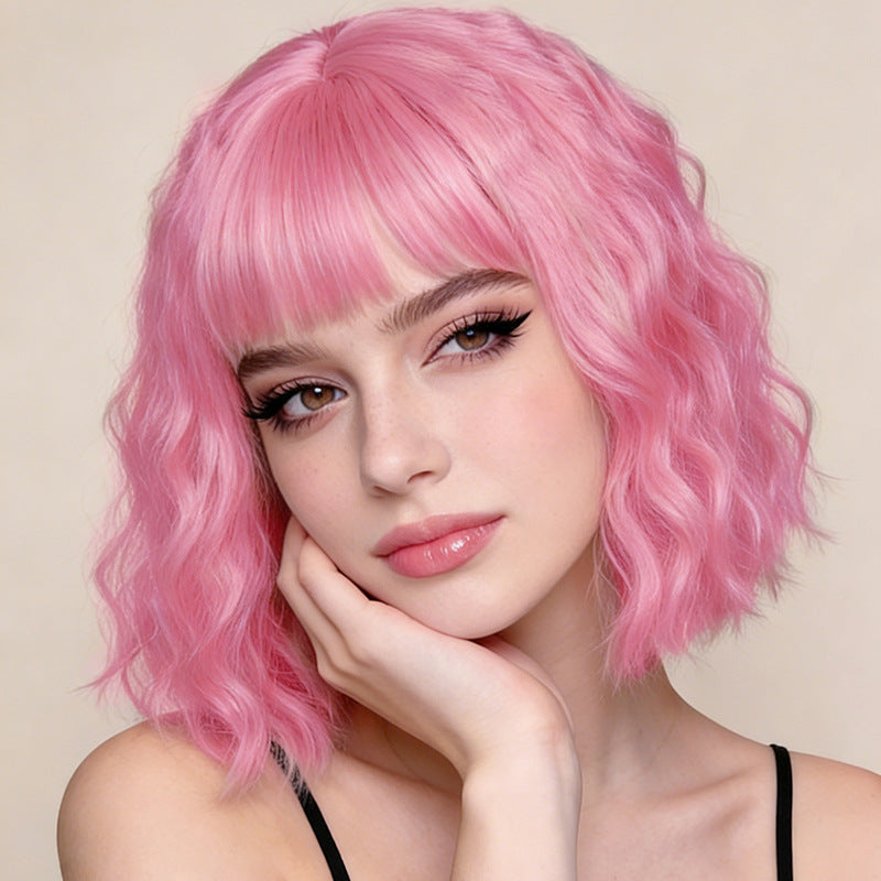 Light Gray Pastel Pink Wavy Bob - Subculture Fashion (Short Curly) (FEVERCOS)