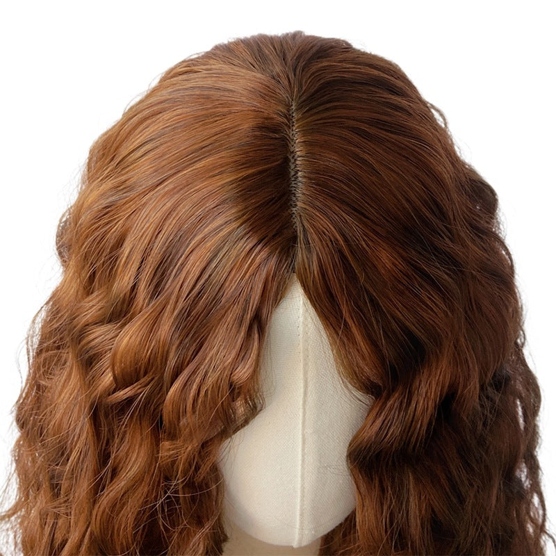 White Smoke Mocha Brown Wool Curl Wavy Wig - Everyday Fashion (Long Middle Part) (FEVERCOS)