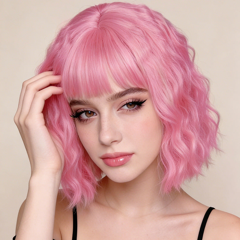 Light Gray Pastel Pink Wavy Bob - Subculture Fashion (Short Curly) (FEVERCOS)