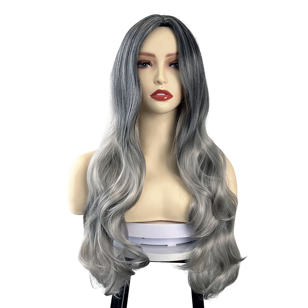White Smoke Black Grey Ombre Deep Wave Wig - Urban Subculture (Long Middle Part) (FEVERCOS)