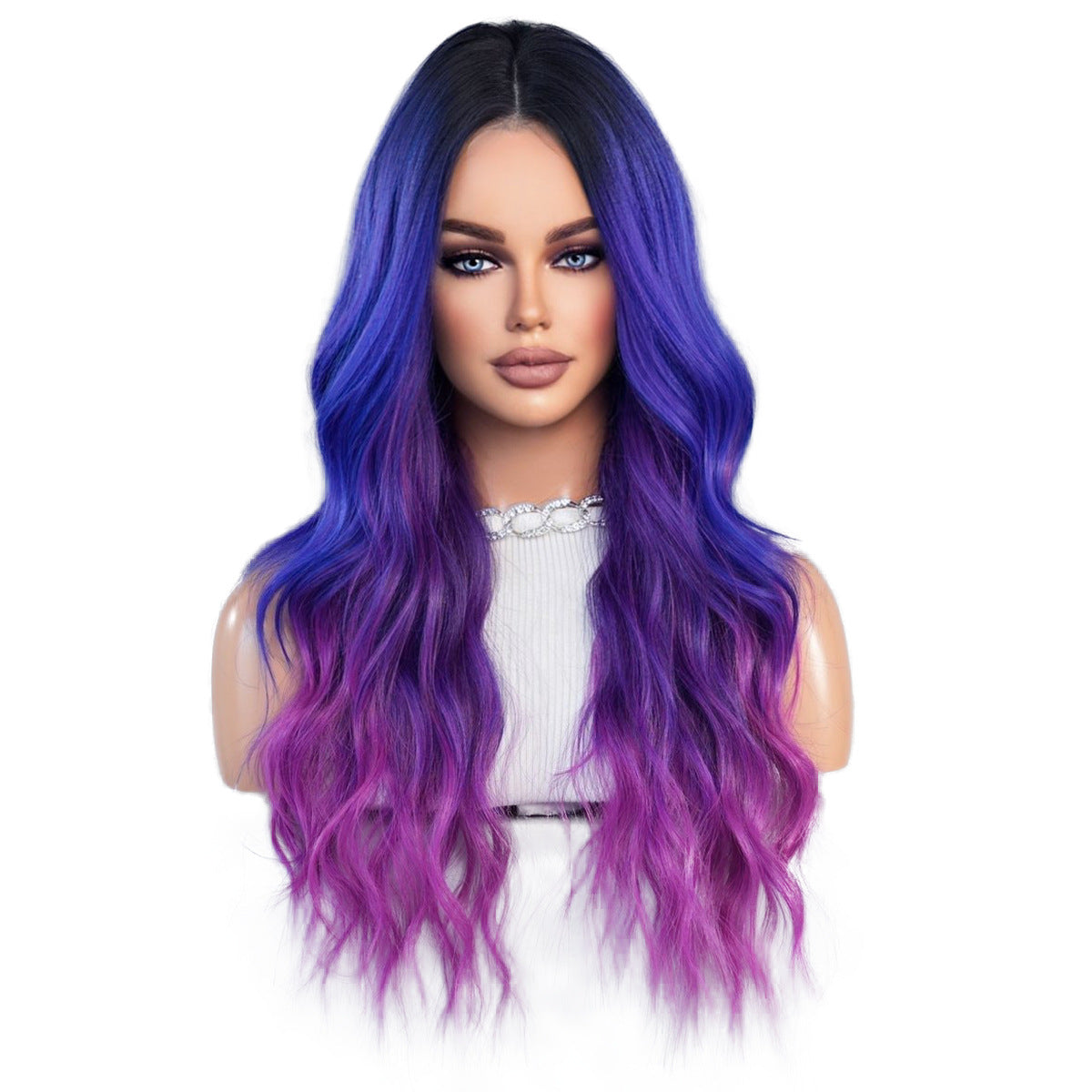 White Smoke Purple Blue Ombre Lace Wavy Wig - Elite Lace Fronts (T-Part Middle Part) (FEVERCOS)