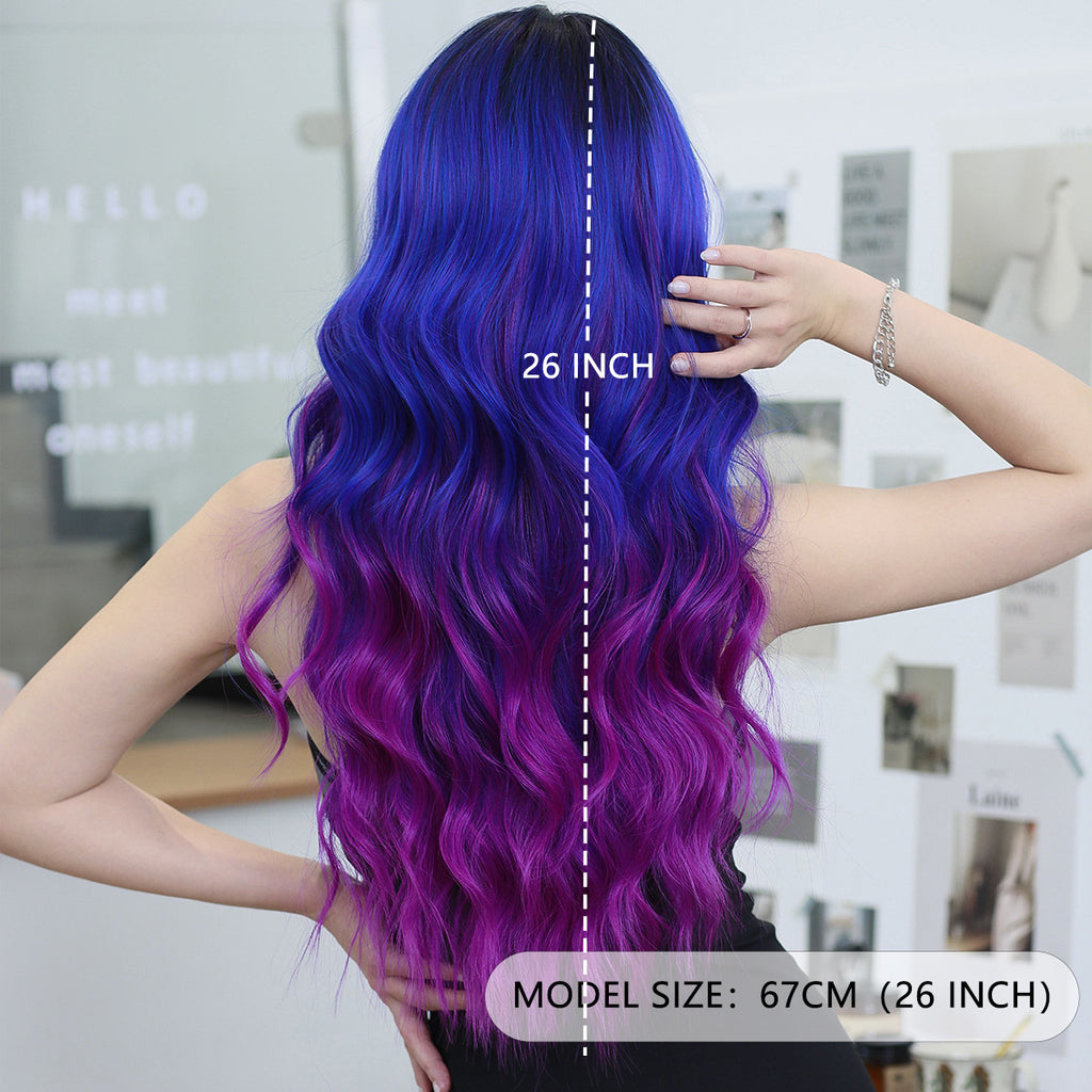 Gray Purple Blue Ombre Lace Wavy Wig - Elite Lace Fronts (T-Part Middle Part) (FEVERCOS)