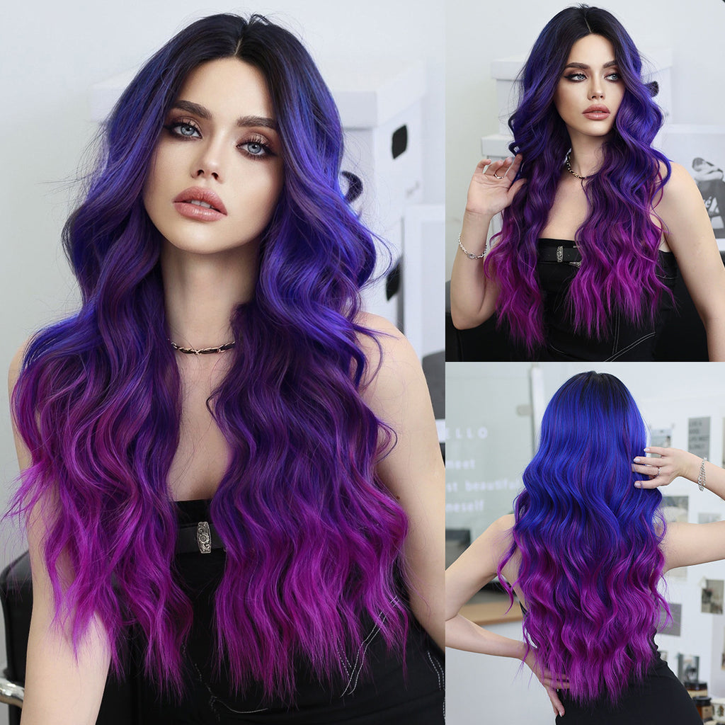 Light Gray Purple Blue Ombre Lace Wavy Wig - Elite Lace Fronts (T-Part Middle Part) (FEVERCOS)