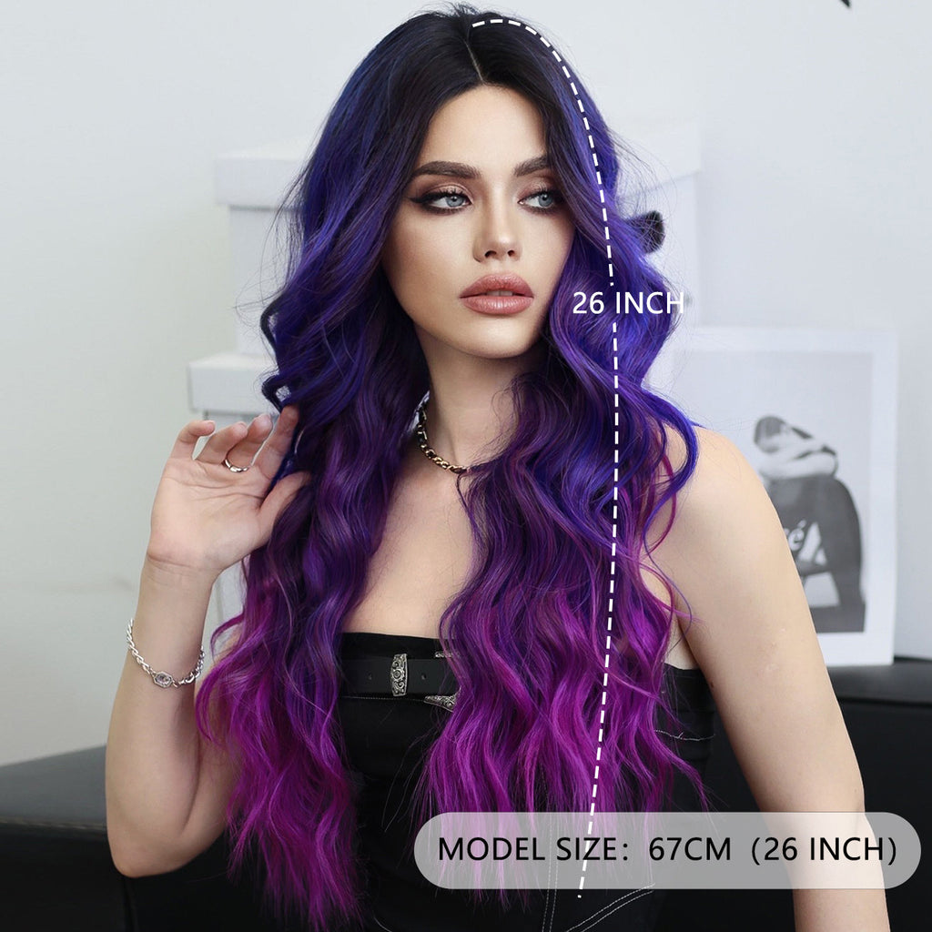 Light Gray Purple Blue Ombre Lace Wavy Wig - Elite Lace Fronts (T-Part Middle Part) (FEVERCOS)