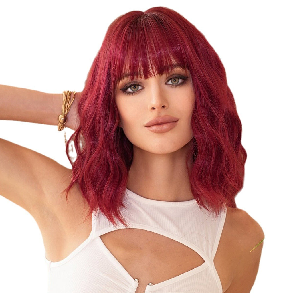 White Smoke 12-Inch Wine Red Water Wave Bob - Everyday Fashion (Short Bangs) (FEVERCOS)
