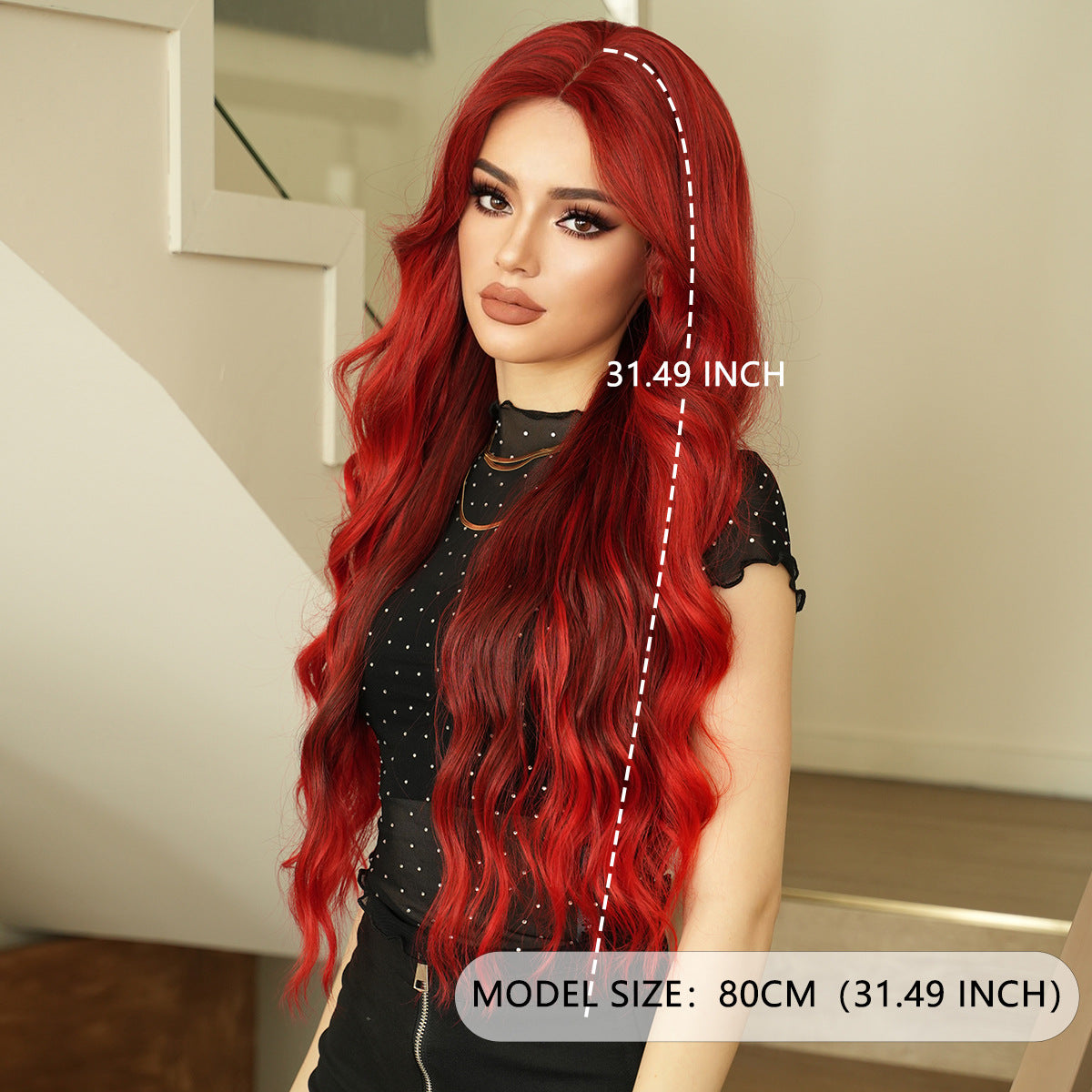 Tan Rose Red Gradient Lace Wig - Elite Lace Fronts (Long Wavy) (FEVERCOS)