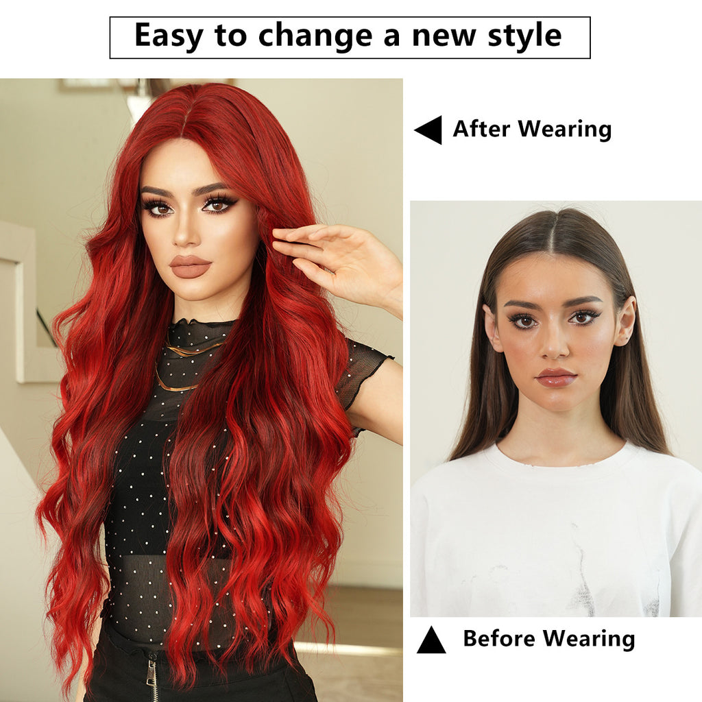 White Smoke Rose Red Gradient Lace Wig - Elite Lace Fronts (Long Wavy) (FEVERCOS)