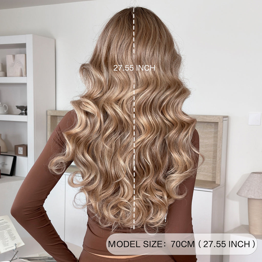Light Gray Brown Gold Highlight Wig - Everyday Fashion (Long Straight Scalp) (FEVERCOS)