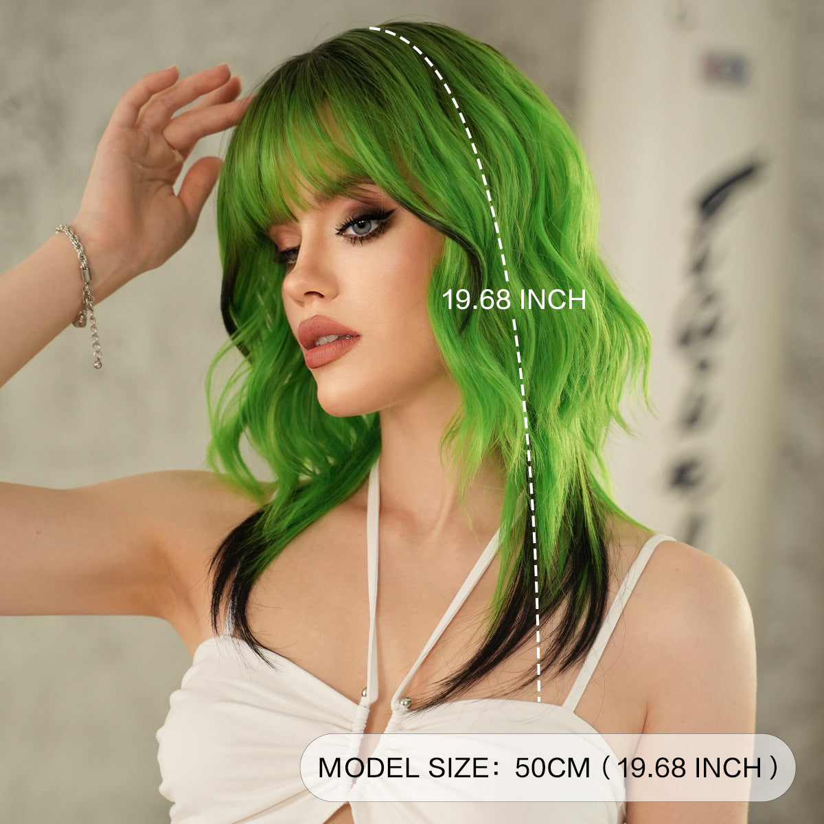 Dark Gray Neon Multicolor Wolf Cut Wig - Subculture Fashion (Red Orange Green) (FEVERCOS)