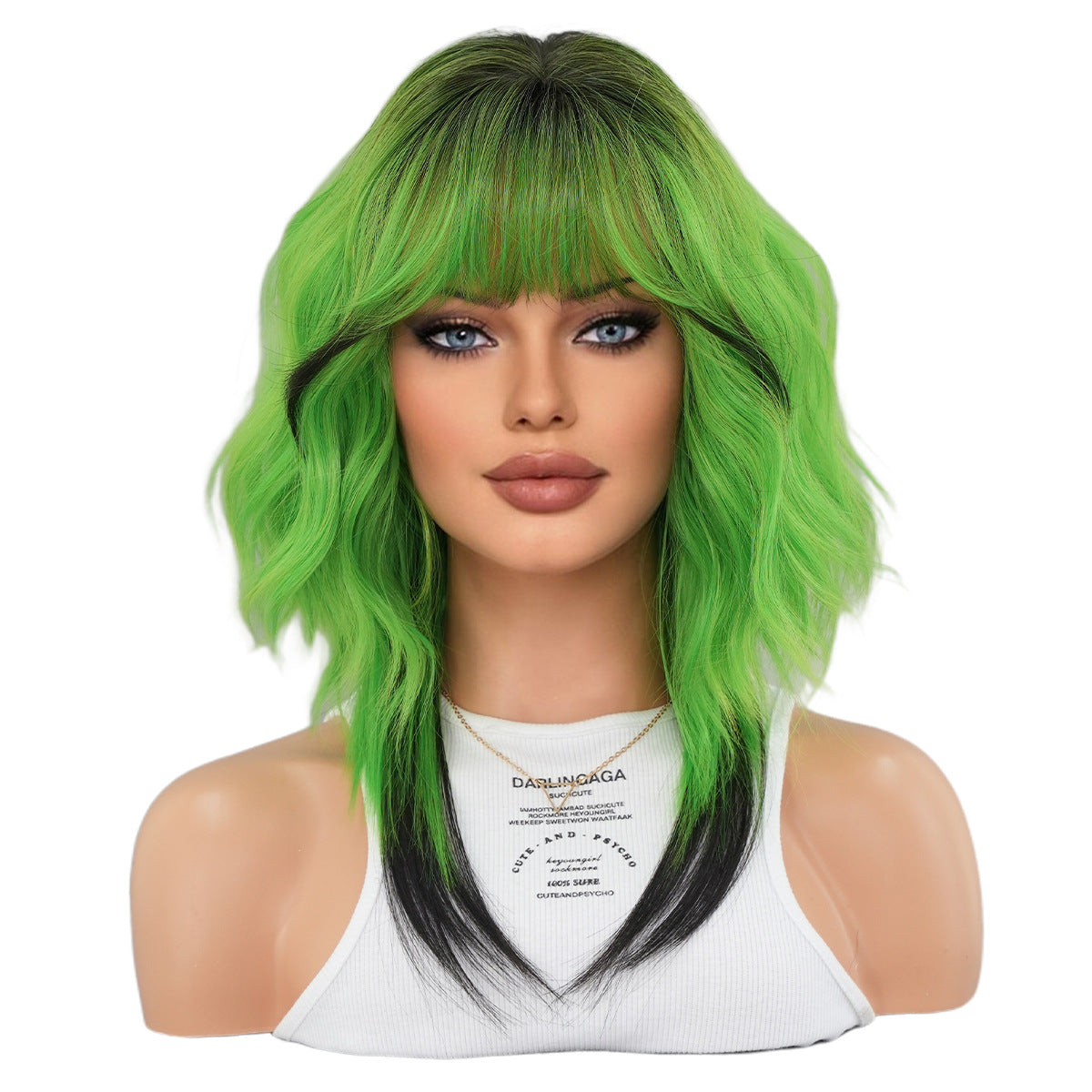 White Smoke Neon Multicolor Wolf Cut Wig - Subculture Fashion (Red Orange Green) (FEVERCOS)