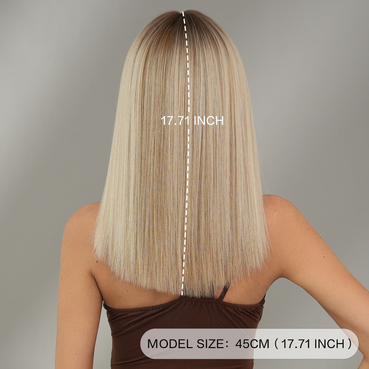 Dark Sea Green Flaxen Blonde Shoulder-Length Wig - Everyday Fashion (Straight Bangs) (FEVERCOS)