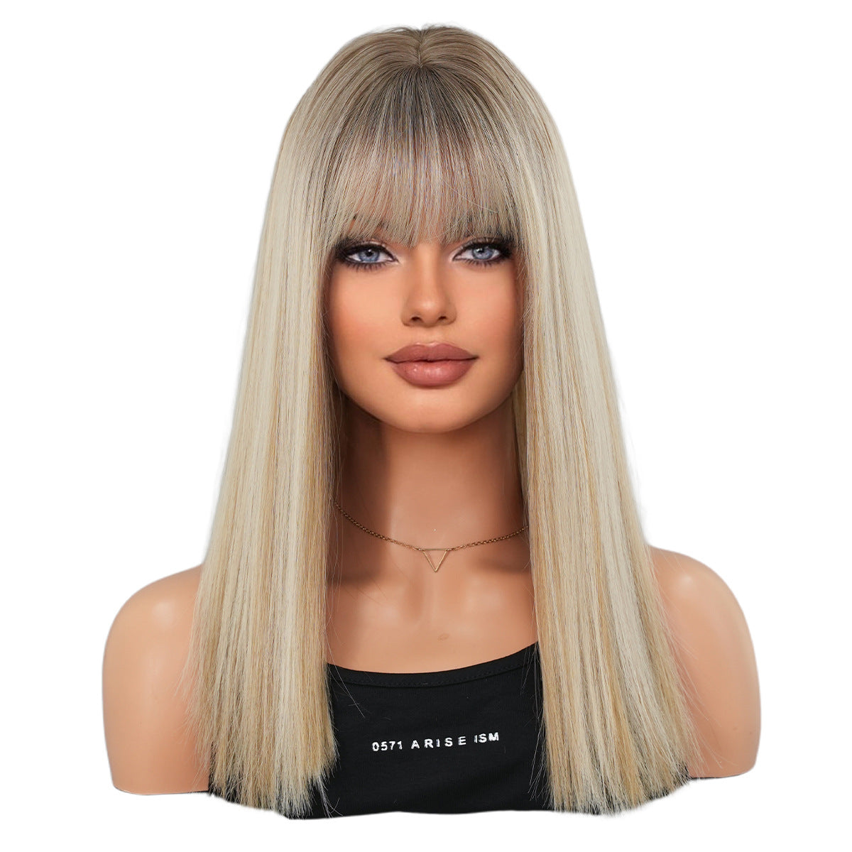 White Smoke Flaxen Blonde Shoulder-Length Wig - Everyday Fashion (Straight Bangs) (FEVERCOS)