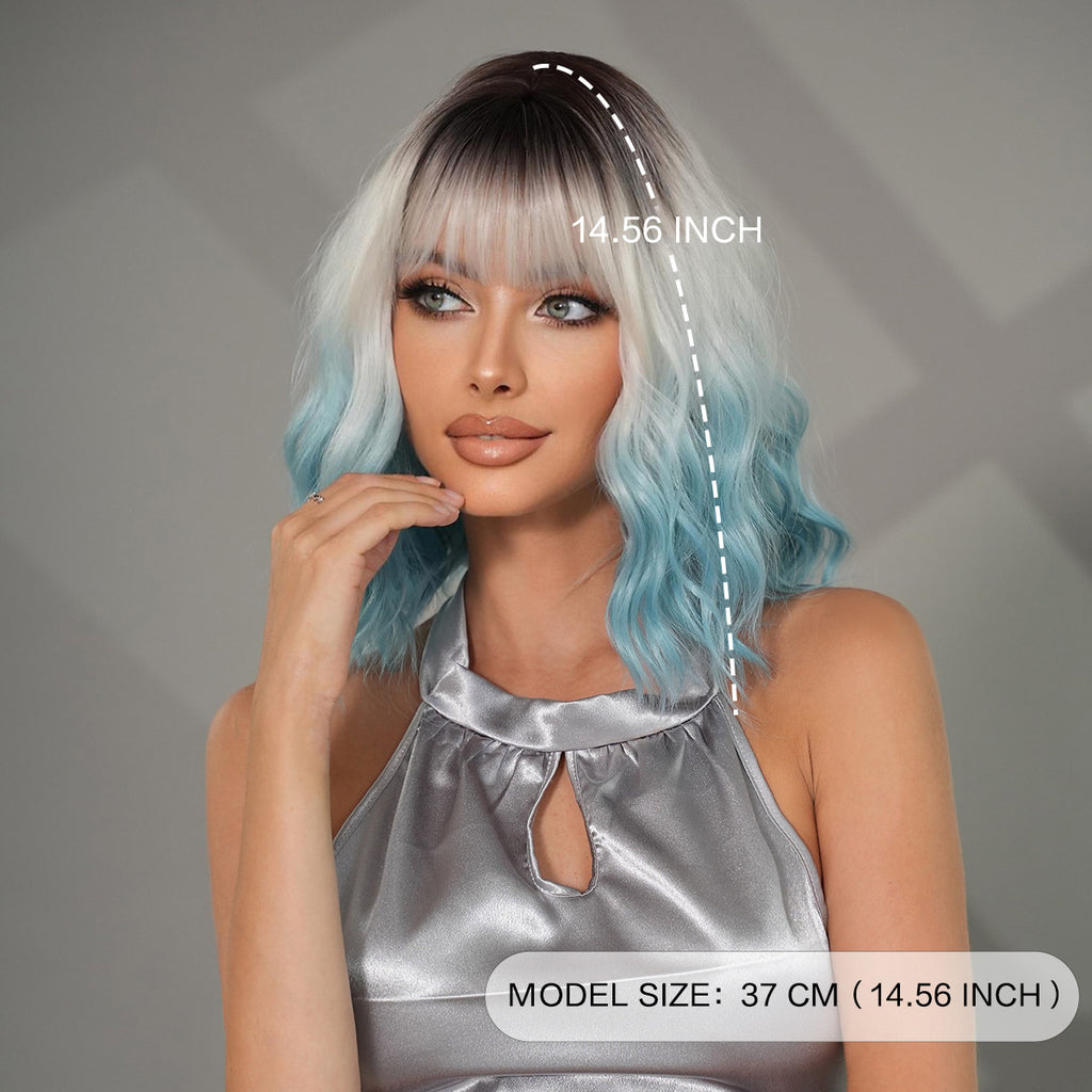 Light Slate Gray 12-Inch Gradient Blue Bob - Urban Subculture (Water Wave Bangs) (FEVERCOS)