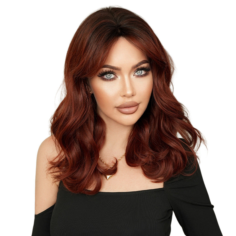 White Smoke Warm Brown Ombre Wig - Everyday Fashion (Long Wavy Curtain Bangs) (FEVERCOS)