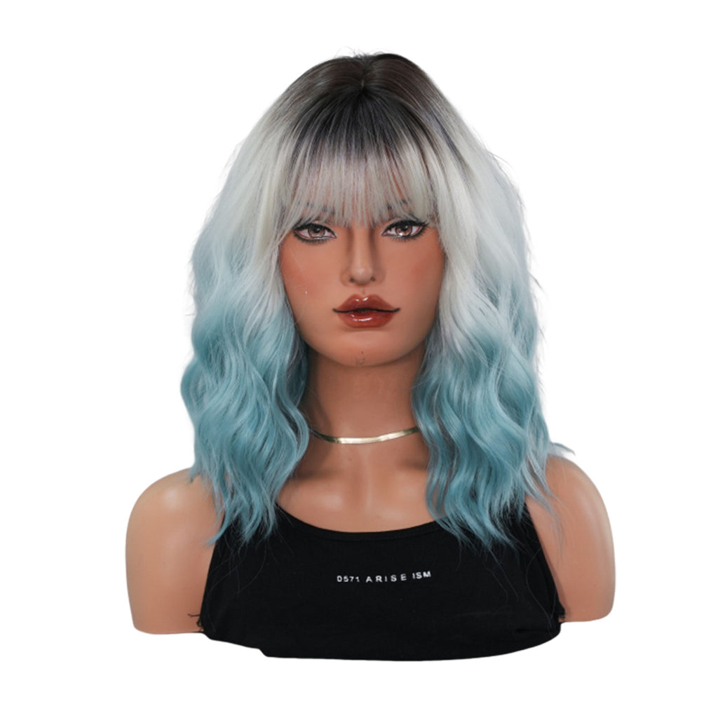 White Smoke 12-Inch Gradient Blue Bob - Urban Subculture (Water Wave Bangs) (FEVERCOS)