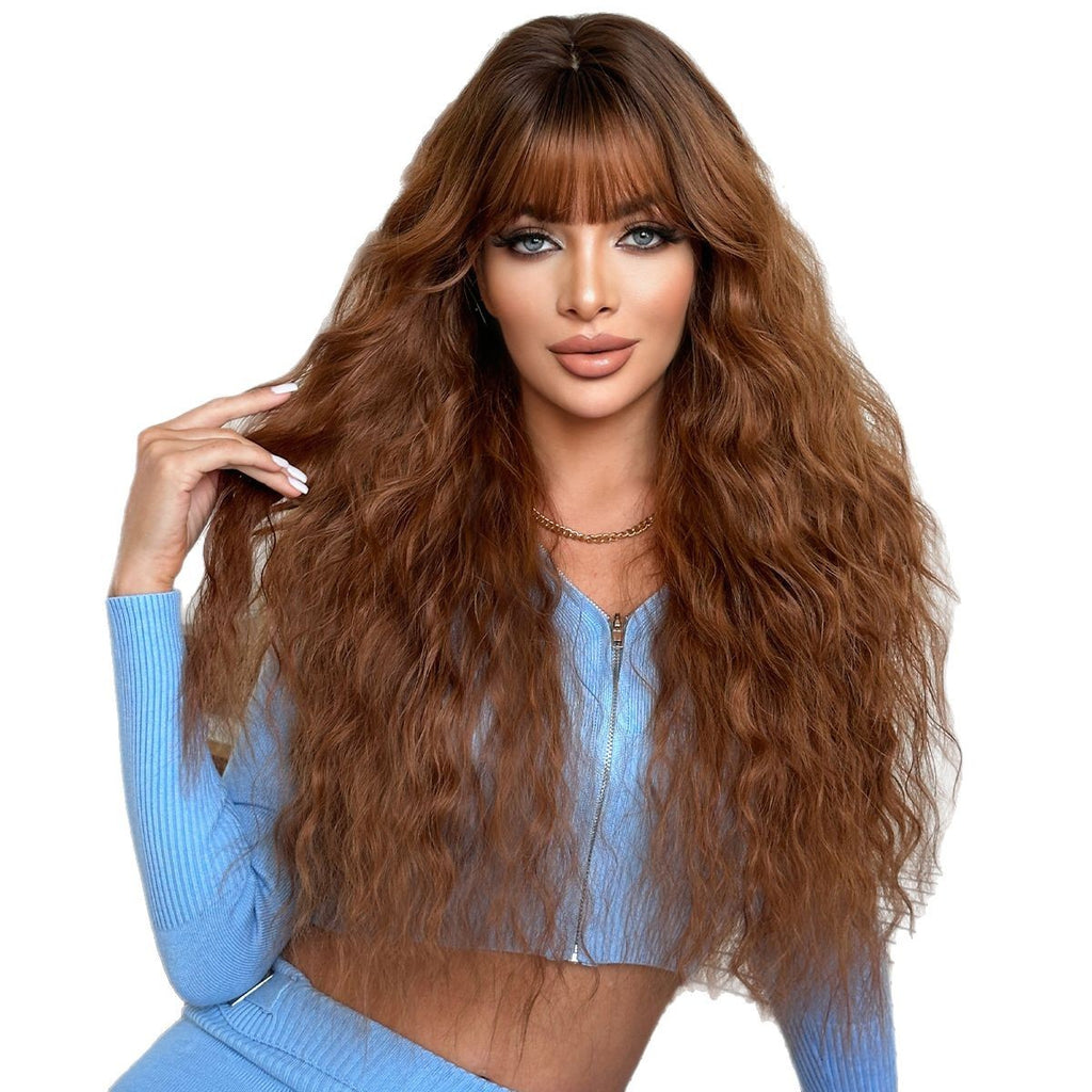 White Smoke Brown Red Super Long Wavy Wig - Everyday Fashion (Fluffy Volume) (FEVERCOS)